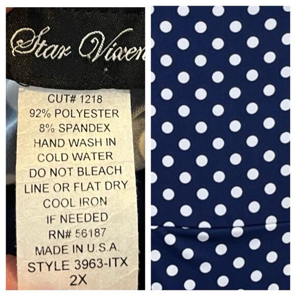 Star Vixen Dress Drape Neck Ruched Bodycon Blue White Polka Dot Women’s Plus 2X - Picture 11 of 12